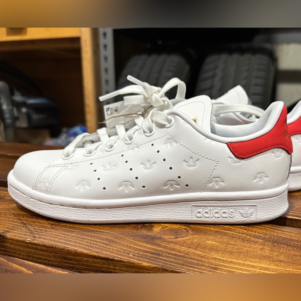 Adidas Stan Smith All Over Trefoil White Scarlet Sneakers